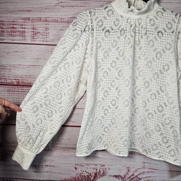 Sezane Shona White Lace Long Sleeve Blouse - Picture 8 of 15